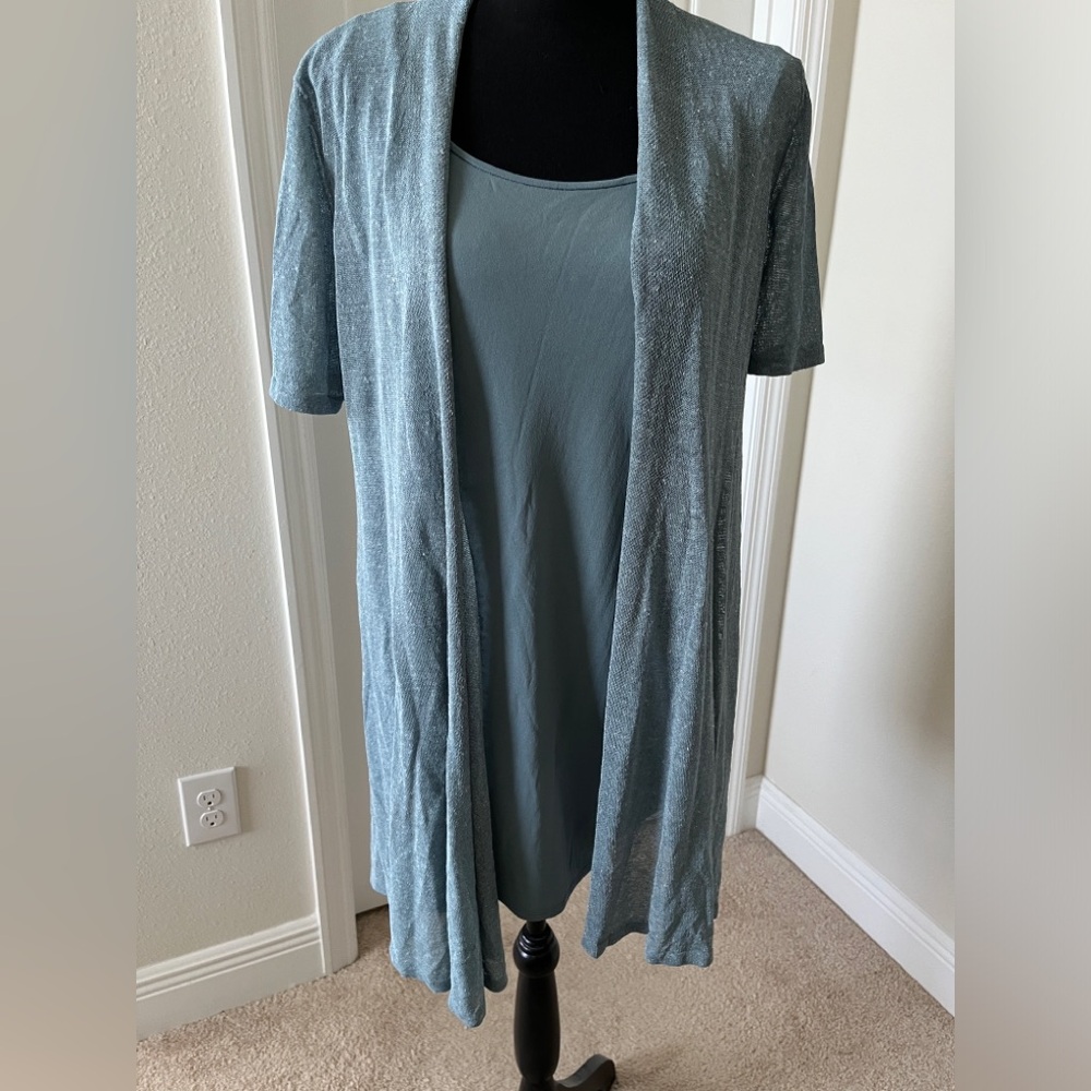 Eileen Fisher 2 pcs Light Slate Blue Layered Knit Duster with Tank